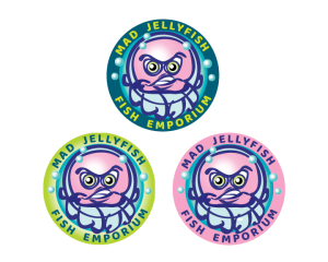 Mad jellyfish fish emporium logo varieties